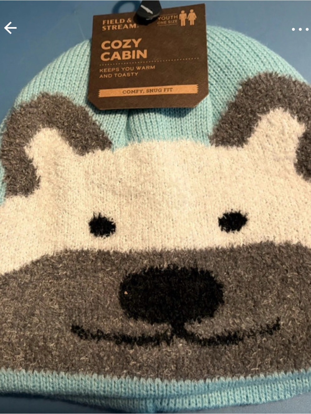 Field & Stream Kids Light Blue Bear Face Knit Beanie